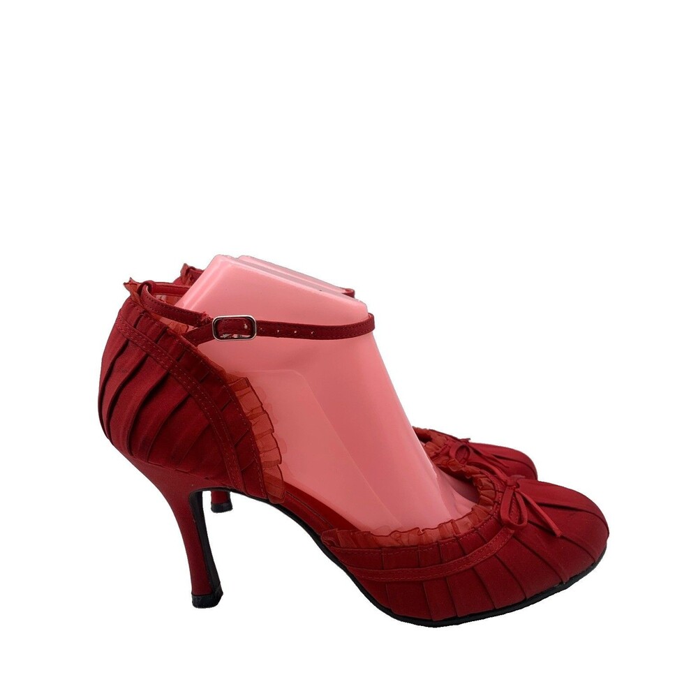 Women's Red Heels Pumps Shoes Size 10 Pleated Bow Y2K Predictions -